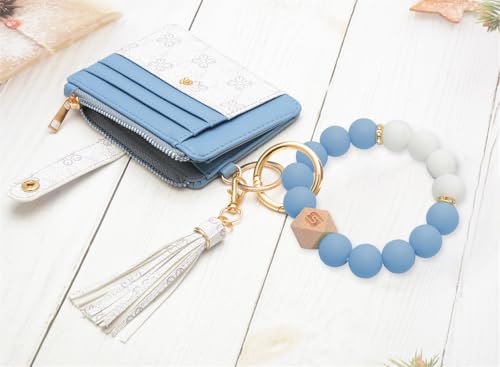 Image of COOLANS Silicone Bracelet Wristlet Wallet Credit Card Holder RFID,ID Window,Key Ring Tassel,Slim Wallet Women Keychain Purse