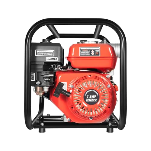 Benzin Wasserpumpe 7,5PS 3600rpm Einzylinder 4-Takt Motorpumpe Gartenpumpe Teichpumpe mit 7,5 M Wasserleitung Förderhöhe 30m Fördermenge: 35m³/h