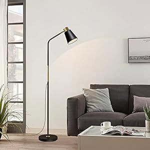 Lampadaire LED Lampe de Lecture Industriel Lampe sur pied, Têtes Métalliques Réglables Lampe Hauteur Réglable Lampadaire Prise E27 , Lampadaire sur Pied 1,46M pour Salon Chambre et Bureau (Noir)