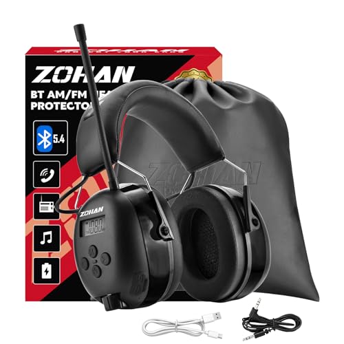 ZOHAN 033 Bluetooth AM/FM Radio Headphones with 2000mAh Rechargeable Battery,25dB NRR Noise Reduction Safety Earmuffs