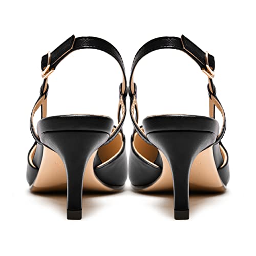 FEMSTEP Womens Slingback Buckle Fashion Matte Leather Pointed Toe Dating Kitten Low Heel Pumps Shoes 2 Inch4