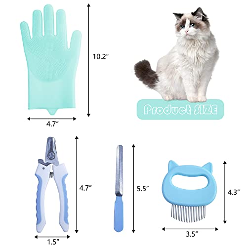 Image of KlerRoem Cat Bathing Bag, Adjustable Anti-bite and Anti-Scratch Cat Shower Mesh Grooming Bag for Pet Dogs and Cats, Includes Pet Nail Clipper, Nail File, Grooming Glove, and Cat Shell Comb