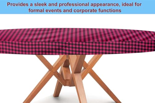 Image of The Furnishing Tree Round Elastic Fitted Dining Table Cover WxL 54x54 Inches Checkered Pattern Maroon