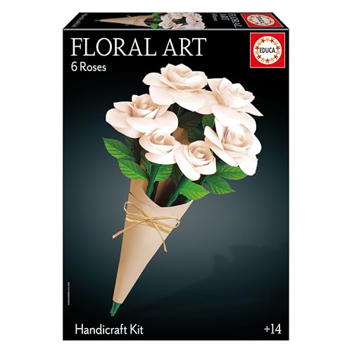 Educa - Ramo 6 rosas blancas Floral Art | Kit de manualidad para realizar seis rosas de papel sin necesidad de pegamento, ni tijeras. A partir de 14 años (20395)