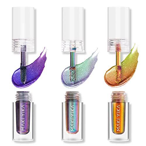 MAKI YIKA 3Pc Glitter Eyeshadow Liquid Multichrome Eyeshadows Long Lasting, Metallic Chameleon Eye Shadow Smudgeproof Holographic Eye Topper Glitters (#1+6+7)