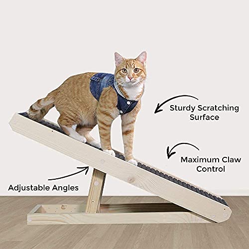 Alpha Paw - Natural Wood Cat Scratching Post Ramp - Cat Incline Scratching Board & Scratch Pad - No Assembly Required - Adjustable Height Up To 16" #TOP5