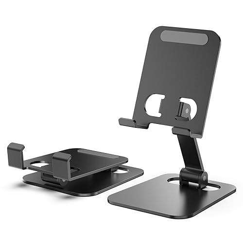Bigqin 2PCs Mobile Phone Stand for Desk, Dual Foldable Aluminum Stand for Phone & Tablet, Tablet Mobile Phone Holder for Desk， Tablet Holder Compatible with iPhone iPad and All 4-11inch Devices