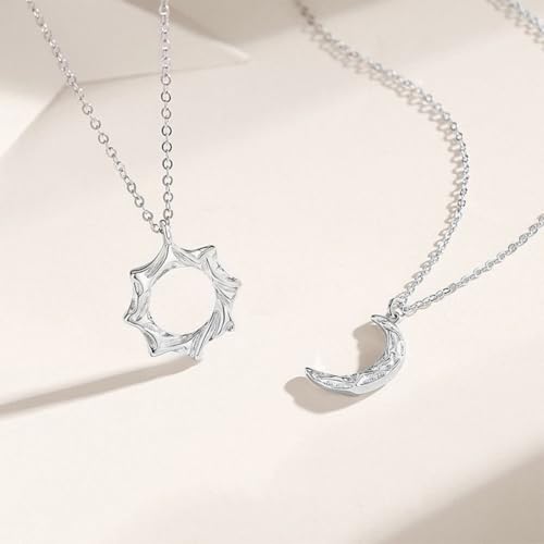 Sun and Moon Necklace for Couples Matching Friendship Necklace North Star Crscent Necklace Pendant Silver Best Friend BFF Necklace for 2 Dainty Birthday Lover Gift Jewelry 2Pcs Set2