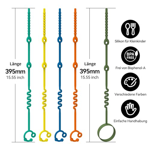 ETETOO Kinderwagenkette Silikon – 5 Packungen Verstellbare Silikon - Kinderwagenkette Und Cup Catcher Baby für Babys Flaschen, Beißring… – Ansicht 6