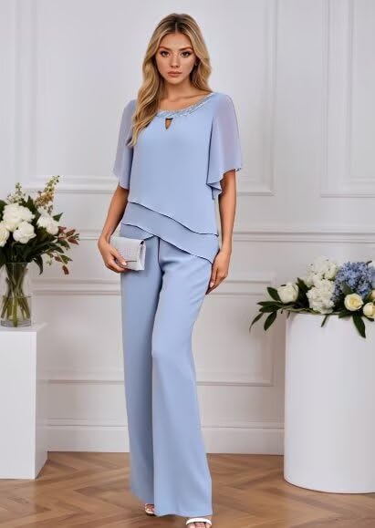 Chiffon Mother of The Bride Pant Suits for Wedding 2 PCS Pantsuits for Women Casual 20252