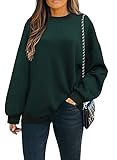 BLENCOT Womens Sweatshirt Loose Oversized Fashion Solid Color Crewneck Long Sleeve Casual Basic Pullover Tops Green Small