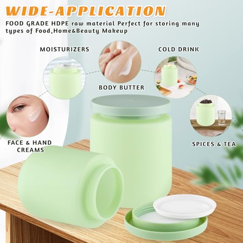 2 Pack 16 OZ Plastic Jars Round Cosmetic Container with Lids,Wide Mouth Soft Slime Jars for Lotion,Hand Cream,Ointment,Makeup,Body Butter,Rhinestone,Leak Proof Make Up Storage Jar-Green4