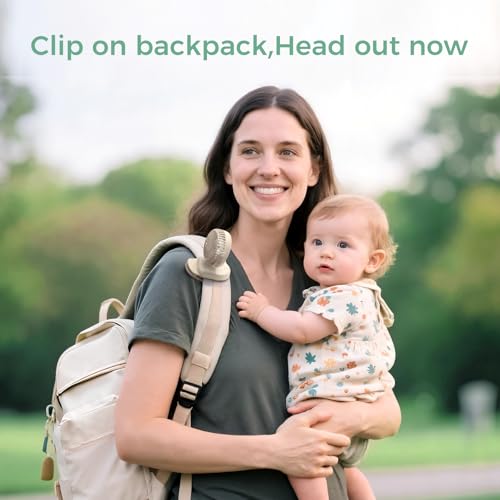 Image of Momcozy Portable Stroller Fan with Clip | 4-Speed Mini-Fan for Carrier | Personal Fans Ultra Light 0.26lb | Gaps ≤4.5mm | Handheld Cooling | Rechargeable Rotate for Diaper Backpack /Table /Chair