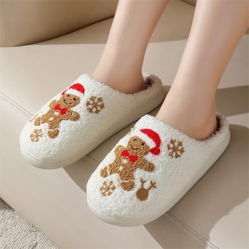 Image of Christmas Slippers Winter Warm Plush Pattern Slippers Soft Non-Slip Indoor House Shoes for Men Women