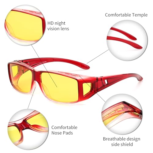FEISEDY Night Driving Fit Over Glasses Sunglasses for Men Women,Polarized Wrap Around Yellow Sunglasses UV400 B2593