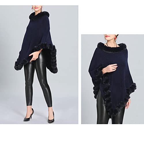 Dawwoti Ponchos de caxemira feminino com gola redonda e gola redonda pulôver de malha swing tops, Az