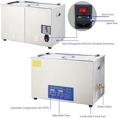 Pulitore per dischi in vinile a ultrasuoni, capacità 8 LP, rotazione automatica, 40 kHz, lavaggio su entrambi i lati, serbatoio in acciaio inox, timer digitale, funzione di riscaldamento per il rest