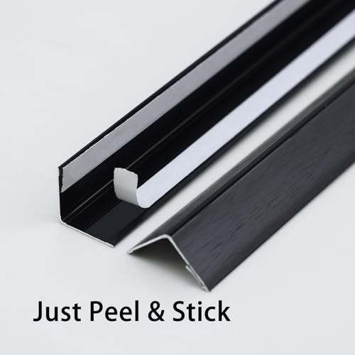 Image of Trimold Brushed Black Aluminum Peel and Stick L Molding Corner Guards with 90 Angle for Wall Door Frame Cabinet Baseboard Protection and Decoration, 35.4in x 0.8in (3Pcs)