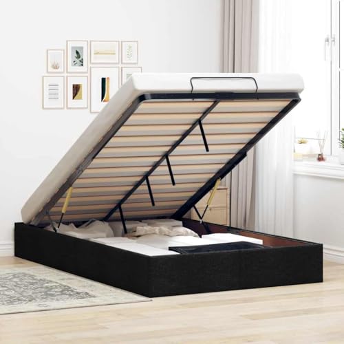 WITREE Canapé Abatible 120x200 cm con Almacenaje Hidráulico Cama tapizada 120x200 cm Cama Canape,Estructura de Cama con Somier de Láminas-Negro-120 x 200 cm