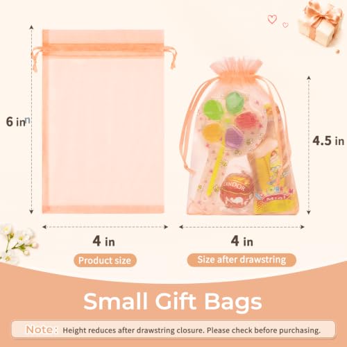Image of Crweety 50PCS Organza Bags 4x6 Peach Small Gift Bags Mesh Drawstring | Party Favor Goodie Bag Bulk, Jewelry Sachet Candy Treat Soap Makeup Pouches, Wrap for Wedding Baby Shower Birthday Halloween