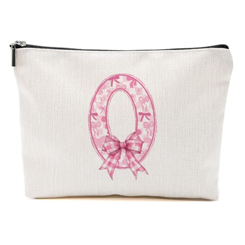 Pink Bow O, Alphabet Makeup Bag for Women, Personalized Gifts for Women