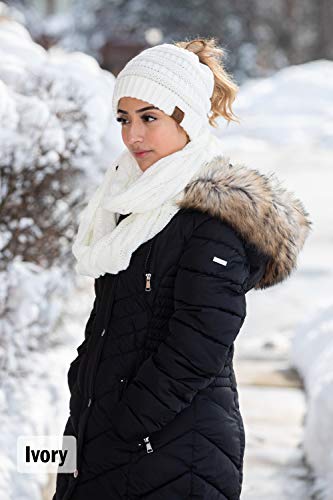 Funky Junque Women's Cozy Infinity Scarf & Messy Bun Beanie Set Winter Accessory Set2