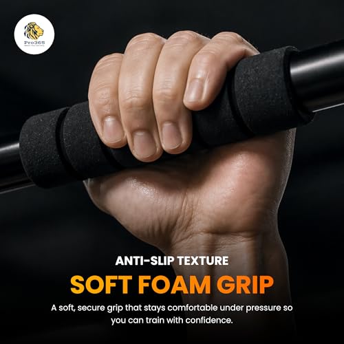 Image of PRO365 Permanent Drill Free Pull Up Bar | No Screws Required | Tightening Key Included | Chin-Up Bar with Non-Slip Foam Grips Premium Suction Cups | Heavy Duty Steel Body | Fits Doorways 60-100 cm | 110 KG | 1 Year Warranty