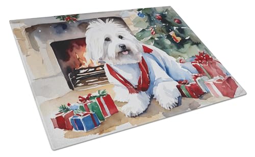 Caroline's Treasures DAC2640LCB Coton De Tulear Cozy Christmas Glass Cutting Board Large Decorative Tempered Glass Kitchen Cutting and Serving Board Large Size Chopping Board