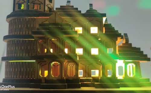 Image of mosey Ram Mandir Ayodhya Model Wwth Light | Sri Ram Janmabhoomi Wooden Temple With Led Light | Rammandir Wood 3D Model | Shri Ram Mandir 3D Wood Temple | Size 4 Inches
