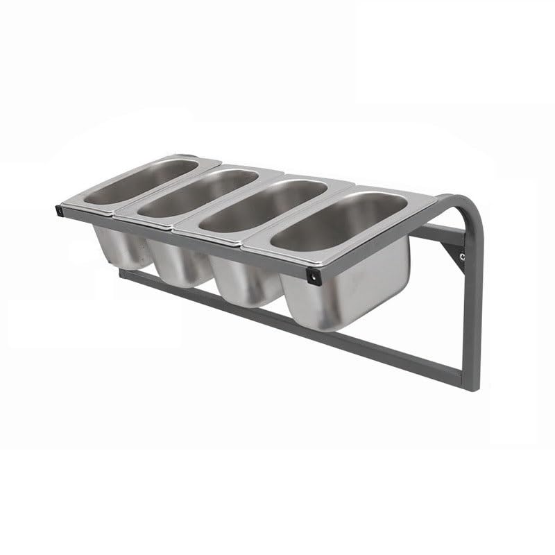 XLIHAWY Pizza Topping Station, Stainless Steel Spice Organizer Stand, Wall-Mounted Buffet Containers Set for Sauce Fruits Ingredient Kitchen Restaurant Pantry(A,50x25x23cm)