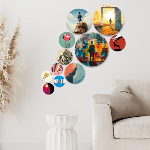 Image of RADIQORE Set of 11 Designer MDF Wooden Wall Hanging for Home Decoration | Office | Gift | Wall Decor Hanging Items | Wall Art | Living Room | Bedroom (abstract)