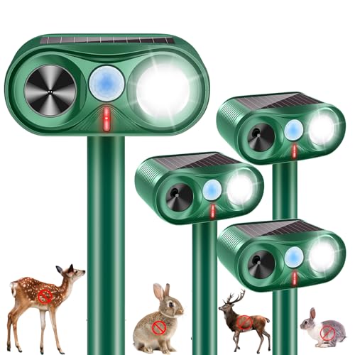 2026 4Pack Sonic Fortress Pro Deer Repellent Device Solar Ultrasonic Animal Repellent with Motion Sensor&Flash Light,Squirrel Fortress Pro Raccoon,Rabbit Repellent for Plants,Vegetables Yard