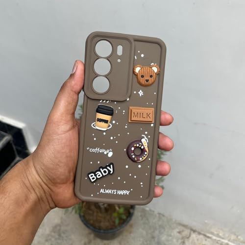 Image of Outlouders Back Cover for Realme C75 | 3D Cartoon Bear Cute Fun Silicone Full Body Protection Bumper Case (Brown)