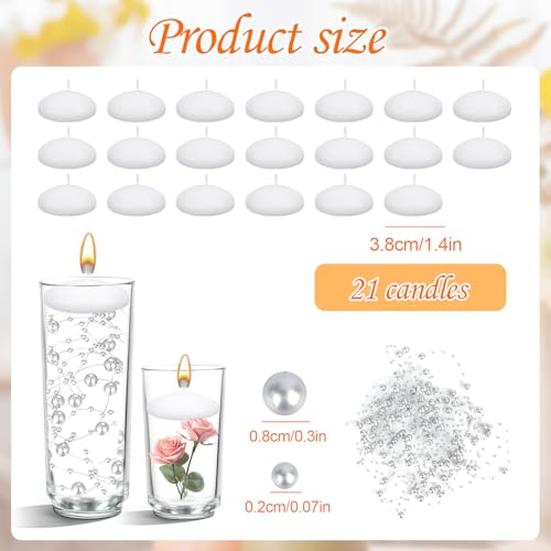20 Stück Schwimmkerzen Weiss,Schwimmkerze 3,8X2cm Schwimmende Kerzen,6 Stück Perlenschnur für Schwimmende Kerzen Silber,Schwimmkerze für Pool Mittelstücke Hochzeiten Partys Home Decor