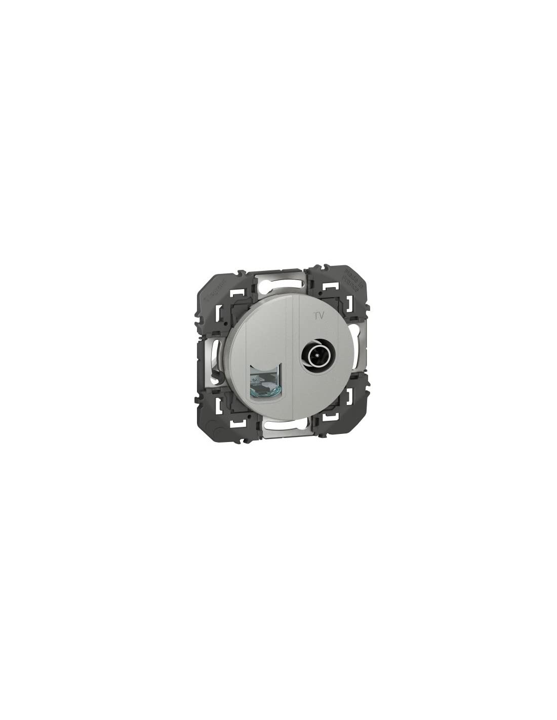 Prise TV + RJ45 catégorie 6 STP compacte DOOXIE finition alu