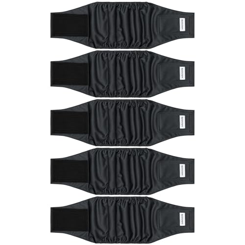 Image of 5 Pack Dog Diapers Male, High Absorbing Dog Wraps, Belly Bands for Male Dogs with Incontinence or Frequent Urination, Doggie Diapers M, Black