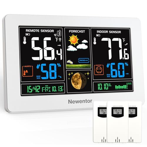 Image of Newentor Weather Station Wireless Indoor Outdoor Thermometer, White,3Sensor