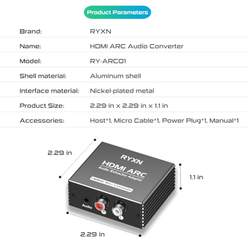 HDMI ARC Audio Extractor 192KHz, HDMI ARC Adapter with 3.5mm Audio and L/R Stereo Audio for HDTV Soundbar Speaker Amplifier