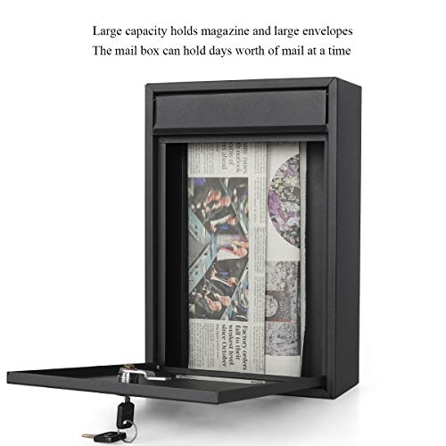 Image of Jssmst Locking Mailboxes Wall Mounted Vertical Key Lock Drop Mail Box Medium Capacity Galvanized Steel Cover Rust-Proof Metal Post Box, 12.6 x 8.6 x 3.4 Inch, Black Matt, SM-0601LM