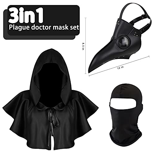NC Halloween Plague Doctor Mask Set (Black, 12 inches) - Steampunk Theme, Costume Mask - Unisex, All Ages