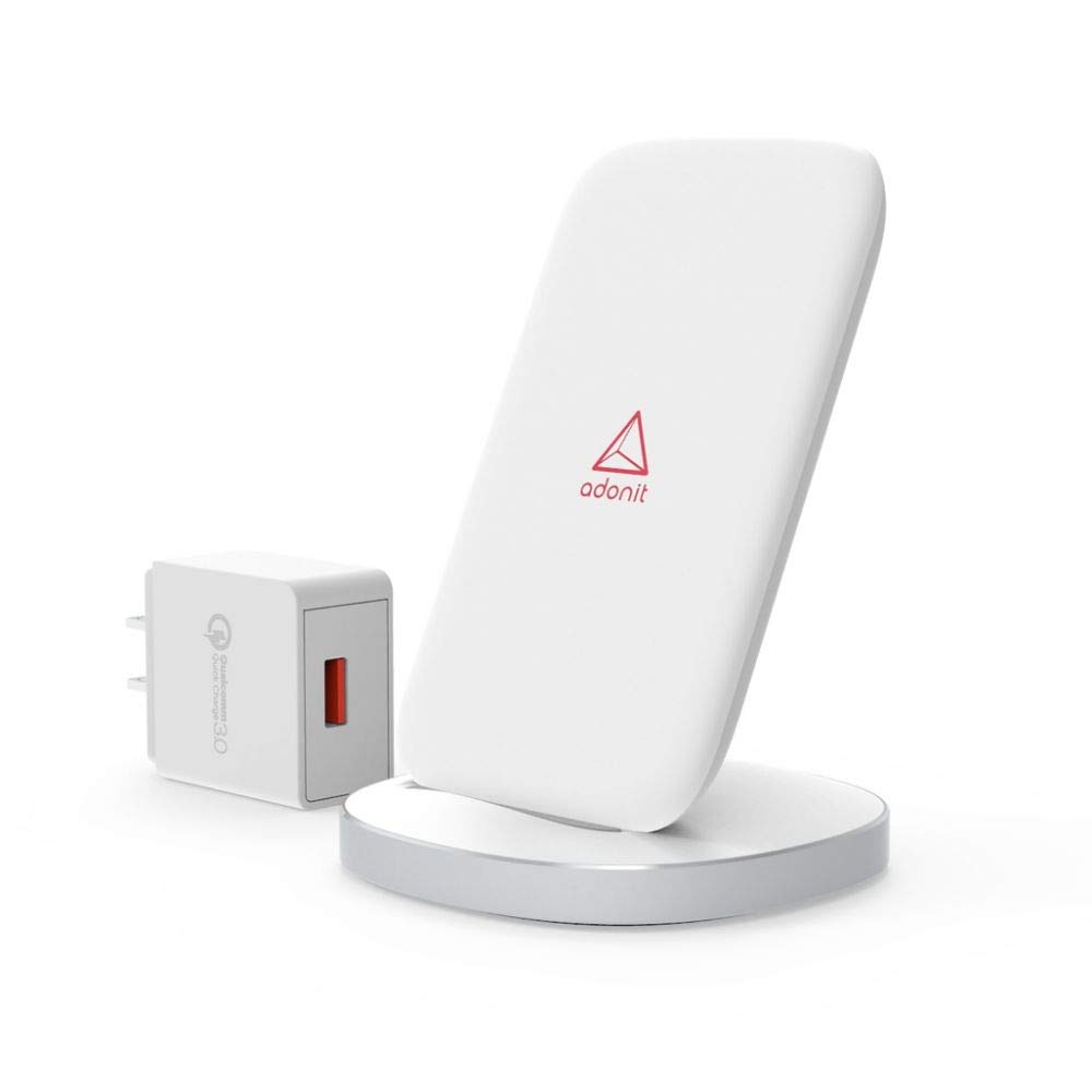 Adonit Charger Stand (White) Fast Charging Qi-Certified for iPhone 12, 12 Pro, 11, 11 Pro, Pro Max, XR, Xs Max, XS, X, 8, 8 Plus, Galaxy S20 S10 S9 S8