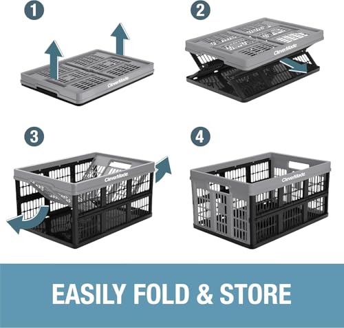 CleverMade Collapsible Utility Crates-Obsidian 3pck 45L / 11 Gal holds 66 lbs - Stackable Containers Heavy Duty Capacity Crates Space-Saving Baskets - Image 6
