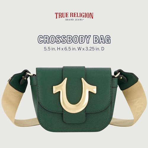 True Religion Women's Crossbody Bag, Mini Flap Adjustable Shoulder Handbag with Horseshoe Logo, Dark Green2