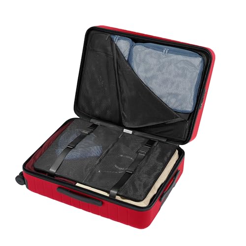 Image of Away Medium Checked Luggage, Lightweight Hard Shell Suitcase with Spinner Wheels, Durable Rolling Luggage, TSA Lock, 26 Inch, Cherry Red