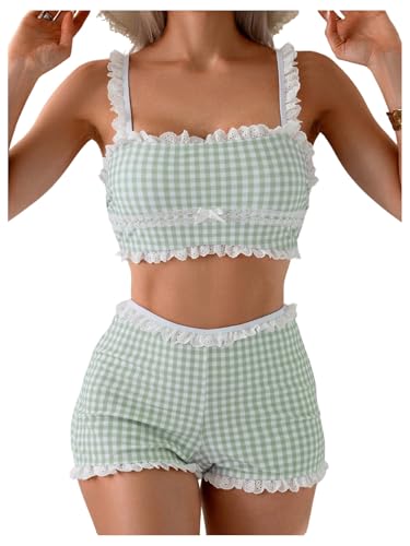 MakeMeChic Womens Gingham Tankini Swimsuit with Shorts Multicolor Large