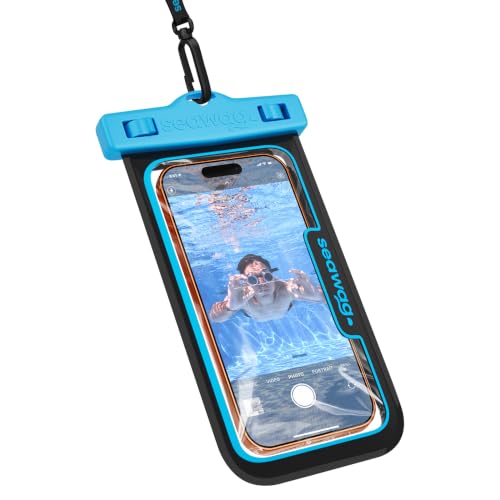 SEAWAG Next Pochette Étanche Smartphone, Sac Étanche IPX8 pour iPhone 16 15 14 & Samsung Galaxy S25 — Écran Tactile, Tour de Cou, Plage Piscine Plongée, Bleu/Noir, Lot de 1