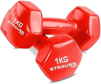Strauss Unisex Vinyl Dumbbells Weight for Men & Women | 1Kg (Each)| 2Kg (Pair) | Ideal for Home Workout and Gym Exercises (Red)