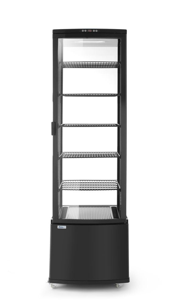 HENDI Vitrina expositora refrigerada, descongelación automática, sistema antivaho, 5 estantes regulables, iluminación LED, 270L, 0 a 6°C, 230V, 290W, 556x526x(H) 1913mm, ABS, negro