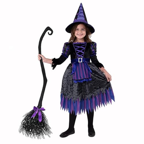 54" Halloween Witch Broom with Ribbons, Spiral Staff Broomstick, ...