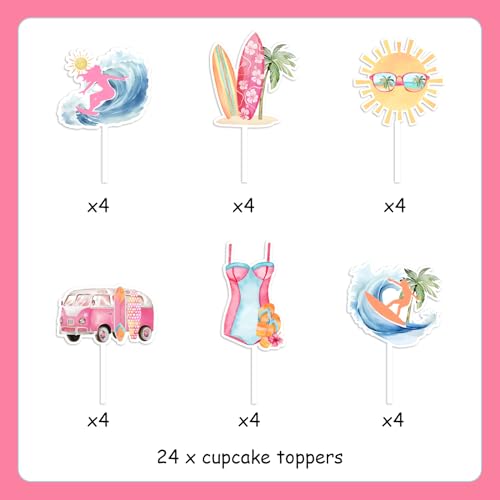 Kit cupcake toppers surf avec impression double-face pour buffet d'anniversaire - 5